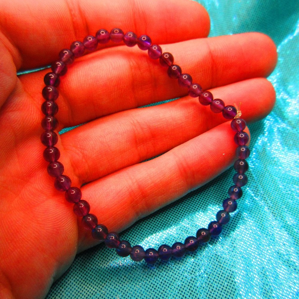 Amethyst 4mm Round 7" Stretchy Gemstone Bracelet